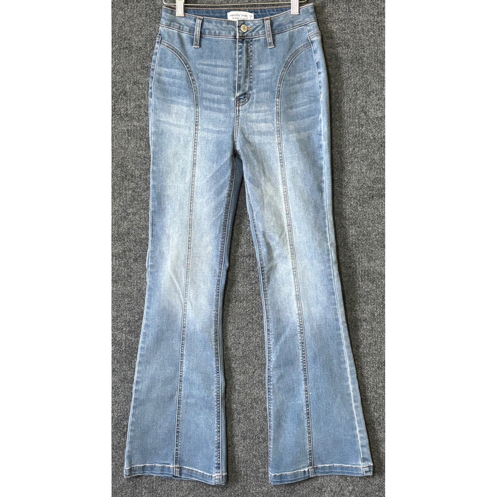 Vanilla Star Womens Size 3 Flare Jeans Light Wash High Rise Seamed Detail
